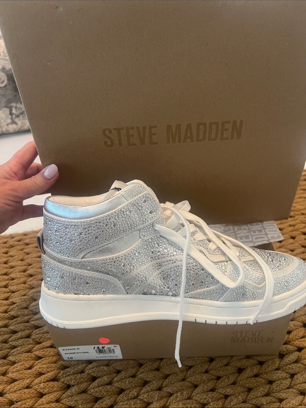 Steve Madden White Crystal-Embellished High-Top Sneakers